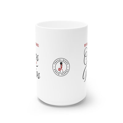 Sips + Trips White Ceramic Mug, 15oz
