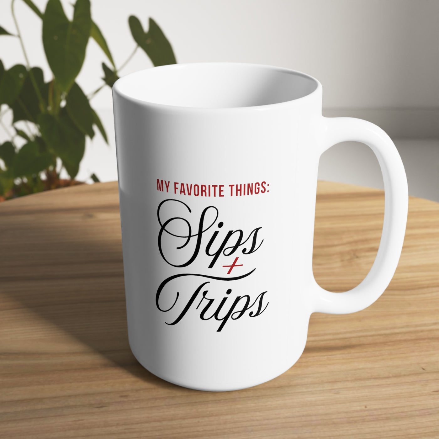 Sips + Trips White Ceramic Mug, 15oz