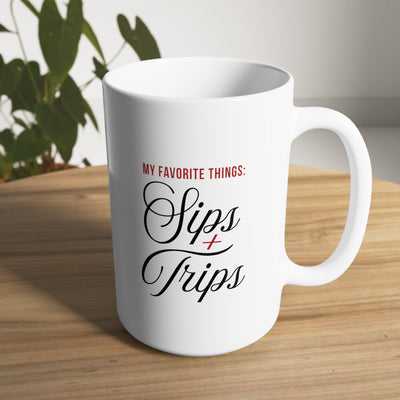 Sips + Trips White Ceramic Mug, 15oz