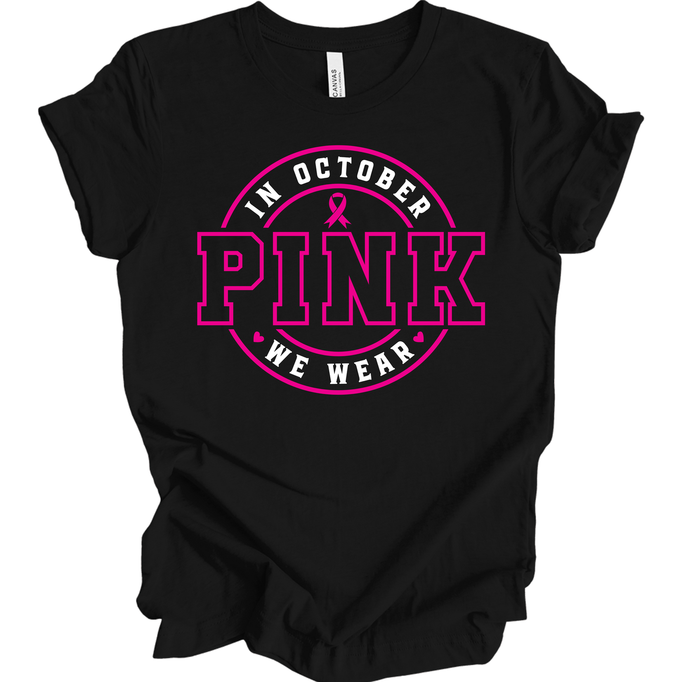 In October We Wear Pink in Black T-Shirt