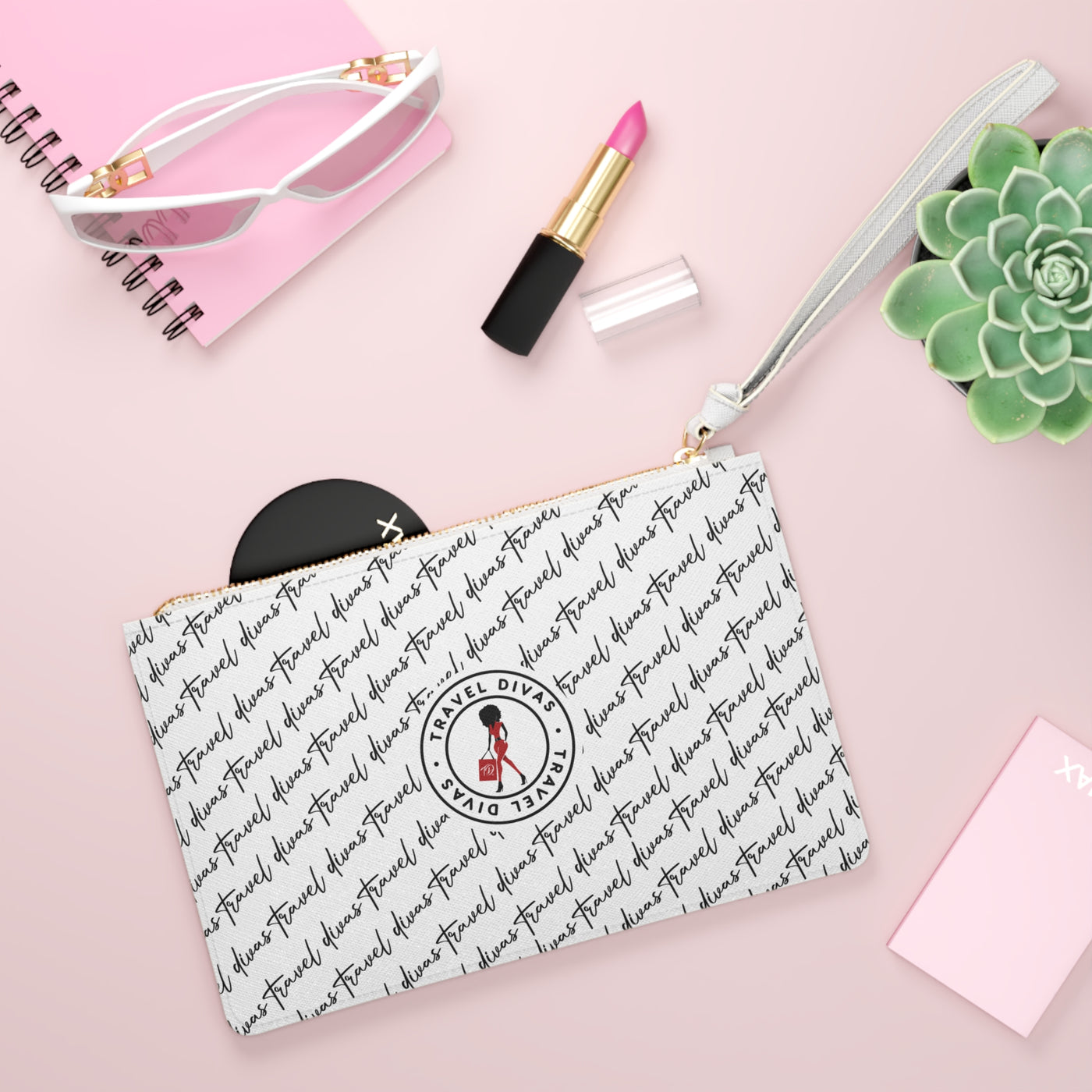 Travel Divas Script Clutch Bag