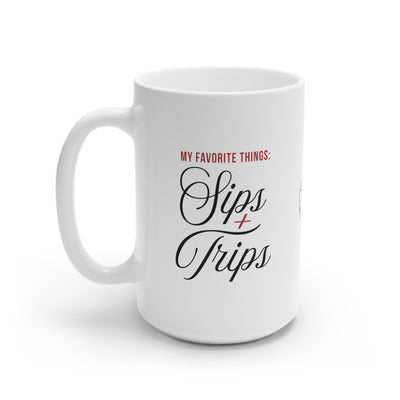 Sips + Trips White Ceramic Mug, 15oz