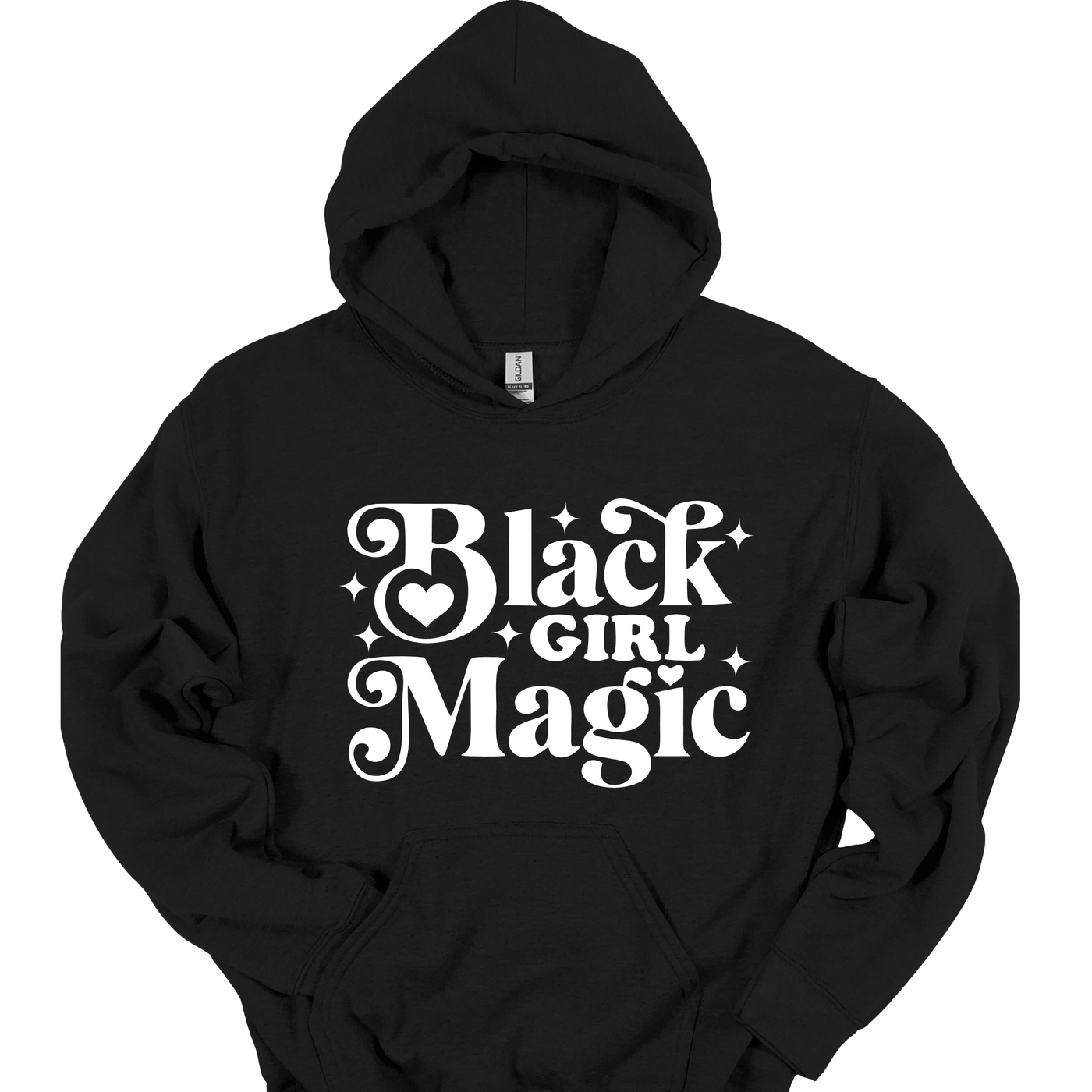Black Girl Magic unisex black hoodie with bold white lettering