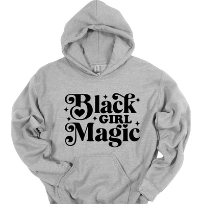 Black Girl Magic unisex gray hoodie with retro black lettering