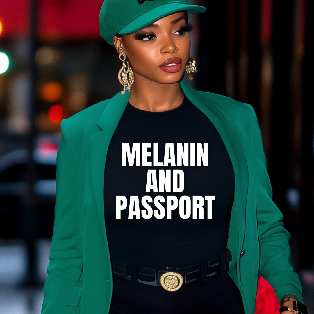 Melanin and Passport Women's Black T-Shirt