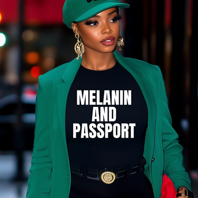 Melanin and Passport Women's Black T-Shirt